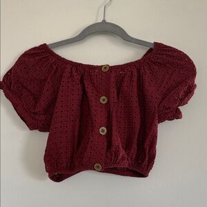 Eberjey Burgundy Eyelet Button Crop Top